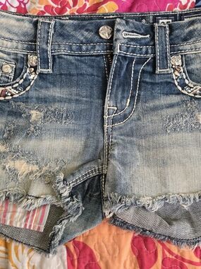 Miss Me Distressed Denim Shorts in Blue